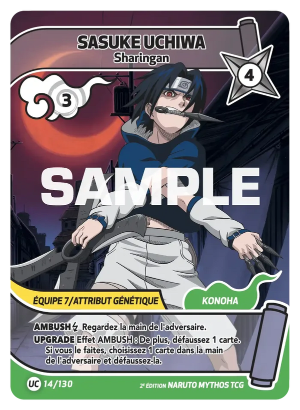 014/130 - Sasuke Uchiwa - Sharingan — Carte Naruto Mythos Konoha Shidō - Set 1 Éd.2 014/130