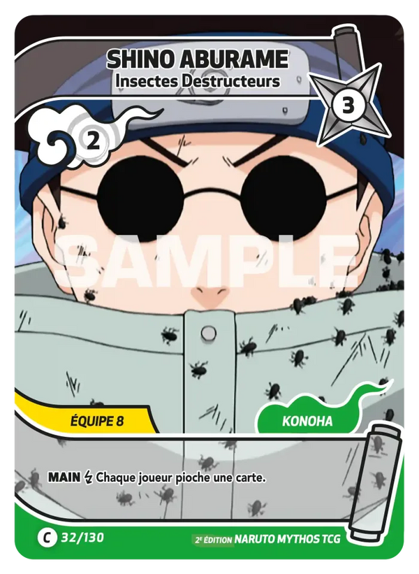 032/130 - Shino Aburame - Insectes Destructeurs — Carte Naruto Mythos Konoha Shidō - Set 1 Éd.2 032/130