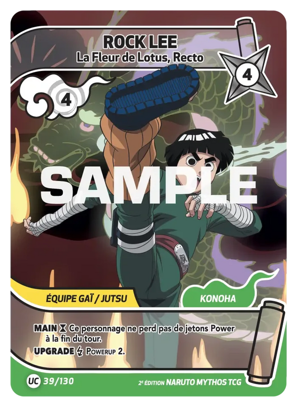 039/130 - Rock Lee - La Fleur du Lotus, Recto — Carte Naruto Mythos Konoha Shidō - Set 1 Éd.2 039/130