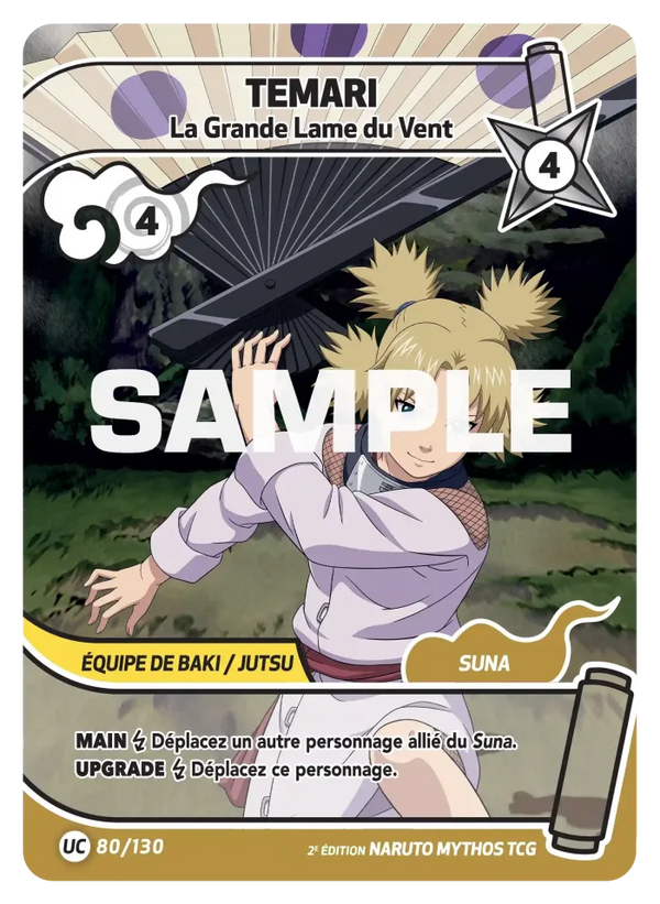 080/130 - Temari - La Grande Lame du Vent — Carte Naruto Mythos Konoha Shidō - Set 1 Éd.2 080/130