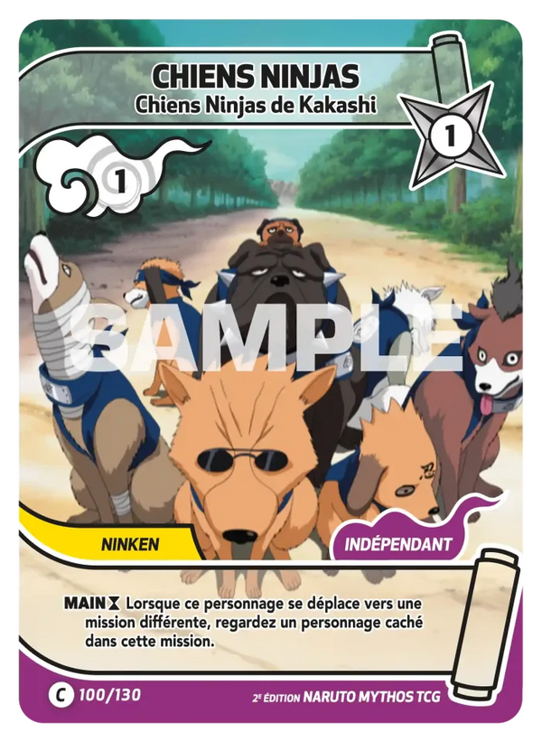 100/130 - Chiens Ninjas - Chiens Ninjas de Kakashi — Carte Naruto Mythos Konoha Shidō - Set 1 Éd.2 100/130