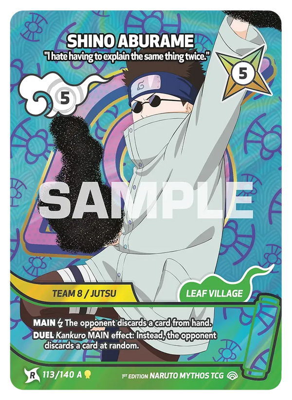 113/140 - Shino Aburame - « Je déteste devoir expliquer deux fois la même chose. » — Carte Naruto Mythos Shinobi Shiren - Set 2 Éd.1 113/140