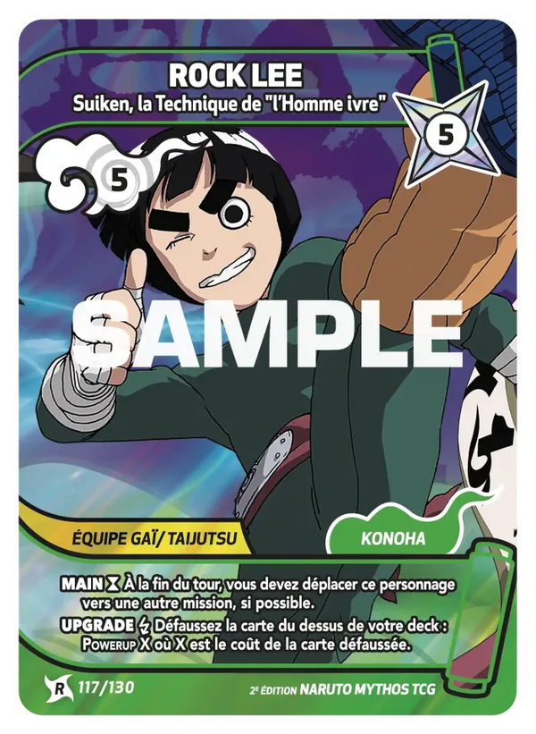117/130 - Rock Lee - Suiken, la Technique de "l’Homme Ivre" — Carte Naruto Mythos Konoha Shidō - Set 1 Éd.2 117/130