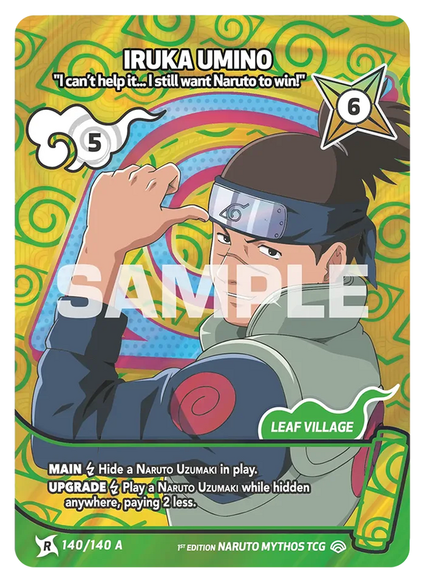 140/140 - Iruka Umino - « Je n'y peux rien… Je veux quand même que Naruto gagne ! » — Carte Naruto Mythos Shinobi Shiren - Set 2 Éd.1 140/140