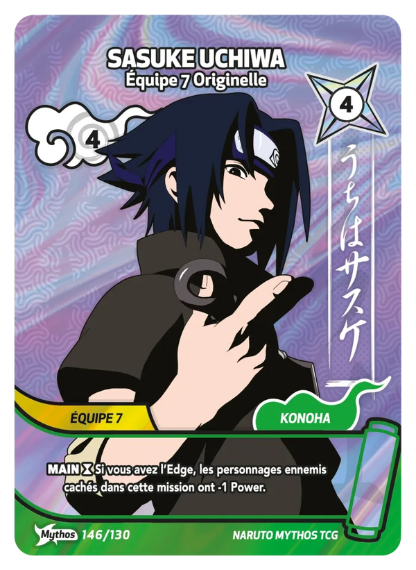 146/130 - Sasuke Uchiwa - Équipe 7 originelle — Carte Naruto Mythos Konoha Shidō - Set 1 Éd.2 146/130