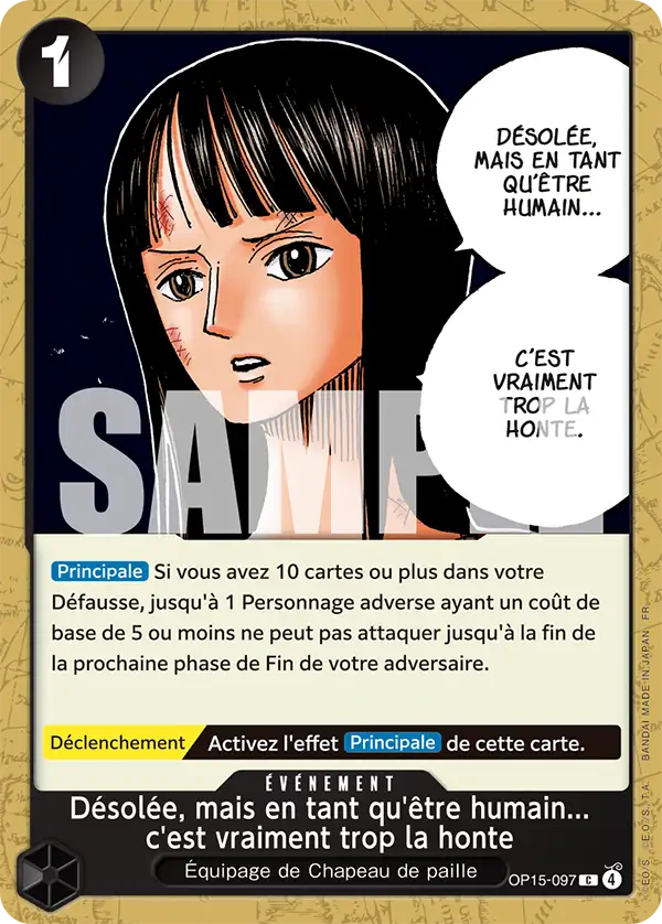 OP15-097 - Désolée, mais en tant qu'être humain... c'est vraiment trop la honte — Carte One Piece Aventure sur l'Île de Dieu 097
