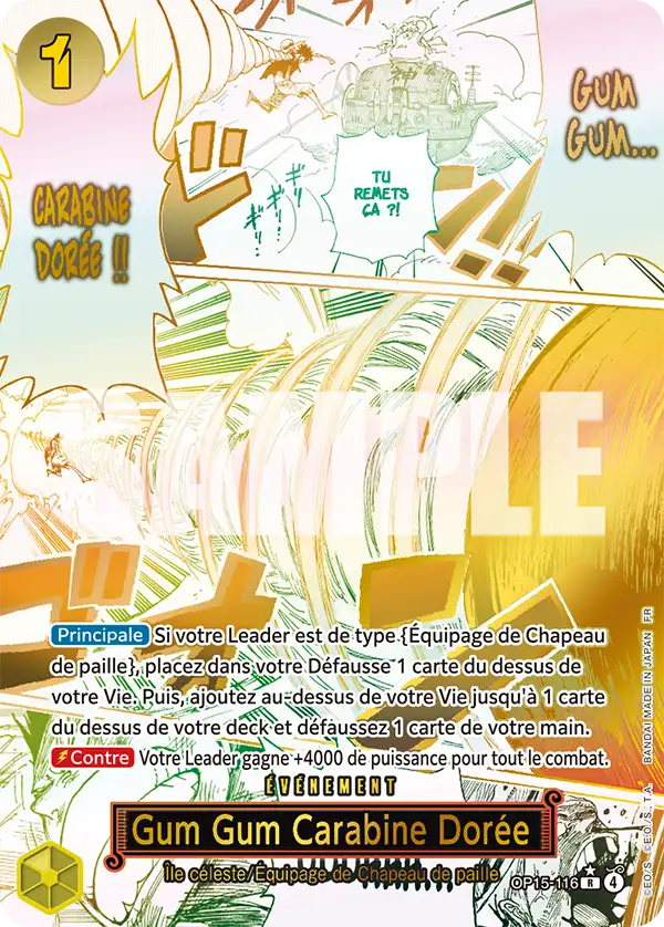 OP15-116 - Gum Gum Carabine Dorée V2 — Carte One Piece Aventure sur l'Île de Dieu 116