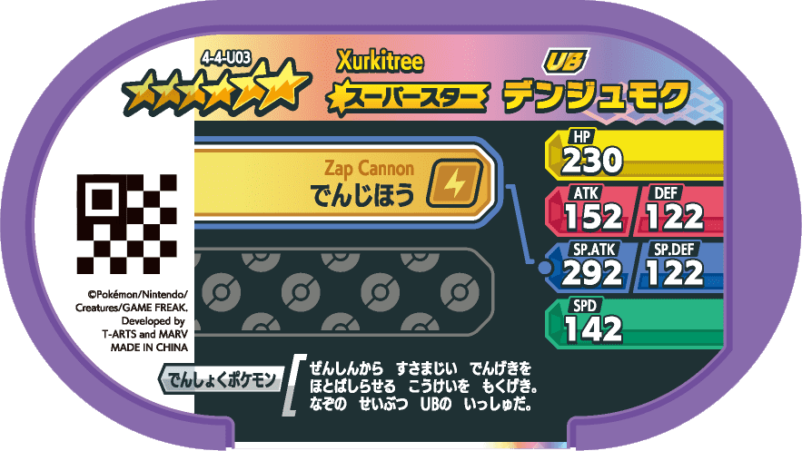 Meza Tag Câblifère (4-4-U03) verso Pokédex-entry Pokémon Mezastar Gorgeous Star Set 4