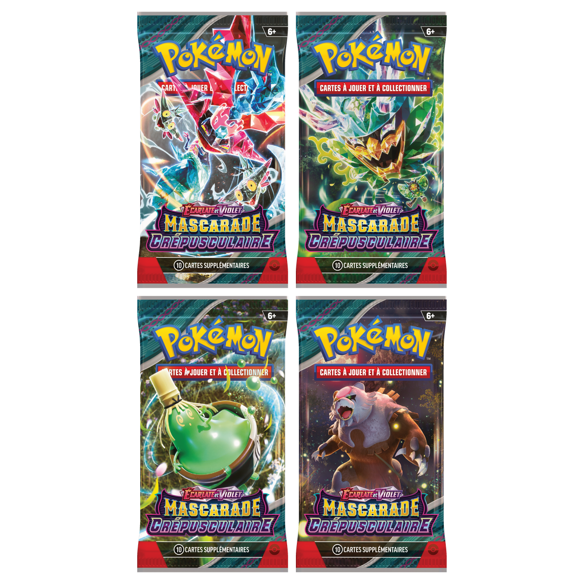 Artset Pokémon Mascarade Crépusculaire : les 4 boosters scellés du set