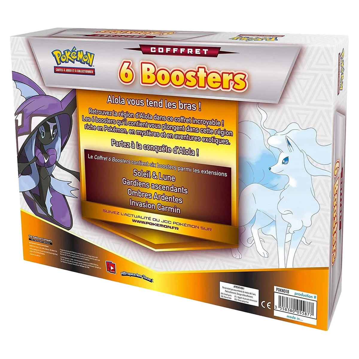Coffret 6 Boosters 2018 Pokémon, dos de la boîte