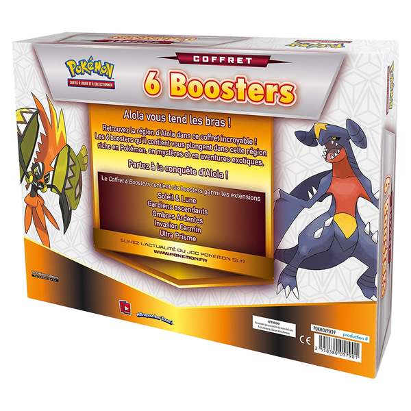 Coffret 6 Boosters 2019 Pokémon, dos de la boîte