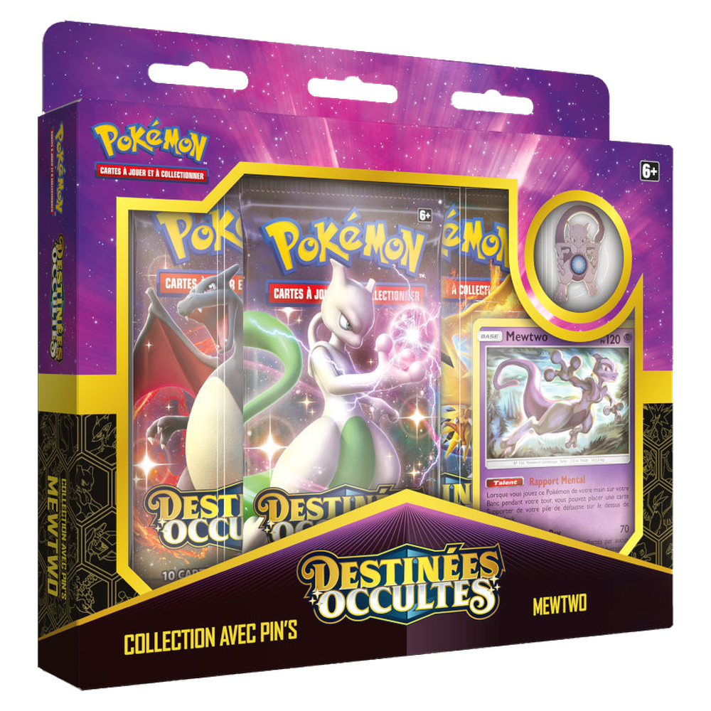 Collection avec pin's Destinées Occultes Mewtwo Pokémon, version française
