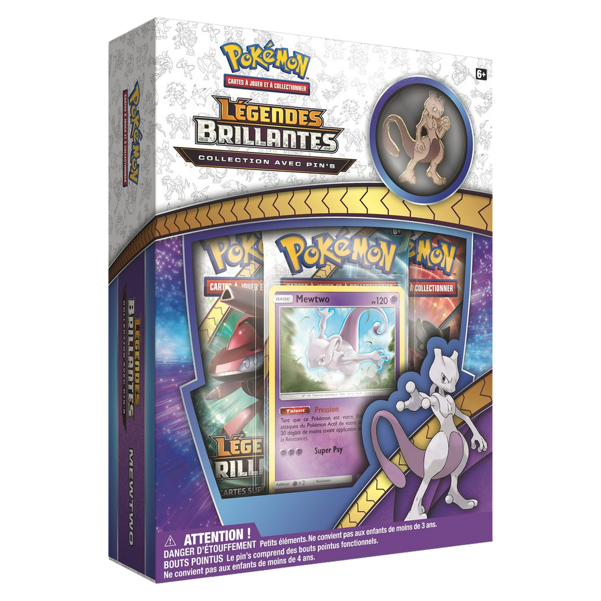 Collection avec pin's Légendes Brillantes Mewtwo Pokémon, version française