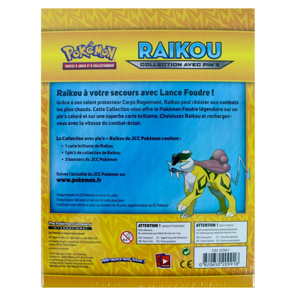 Dos de la Collection avec pin's Raikou : contenu de la boîte
