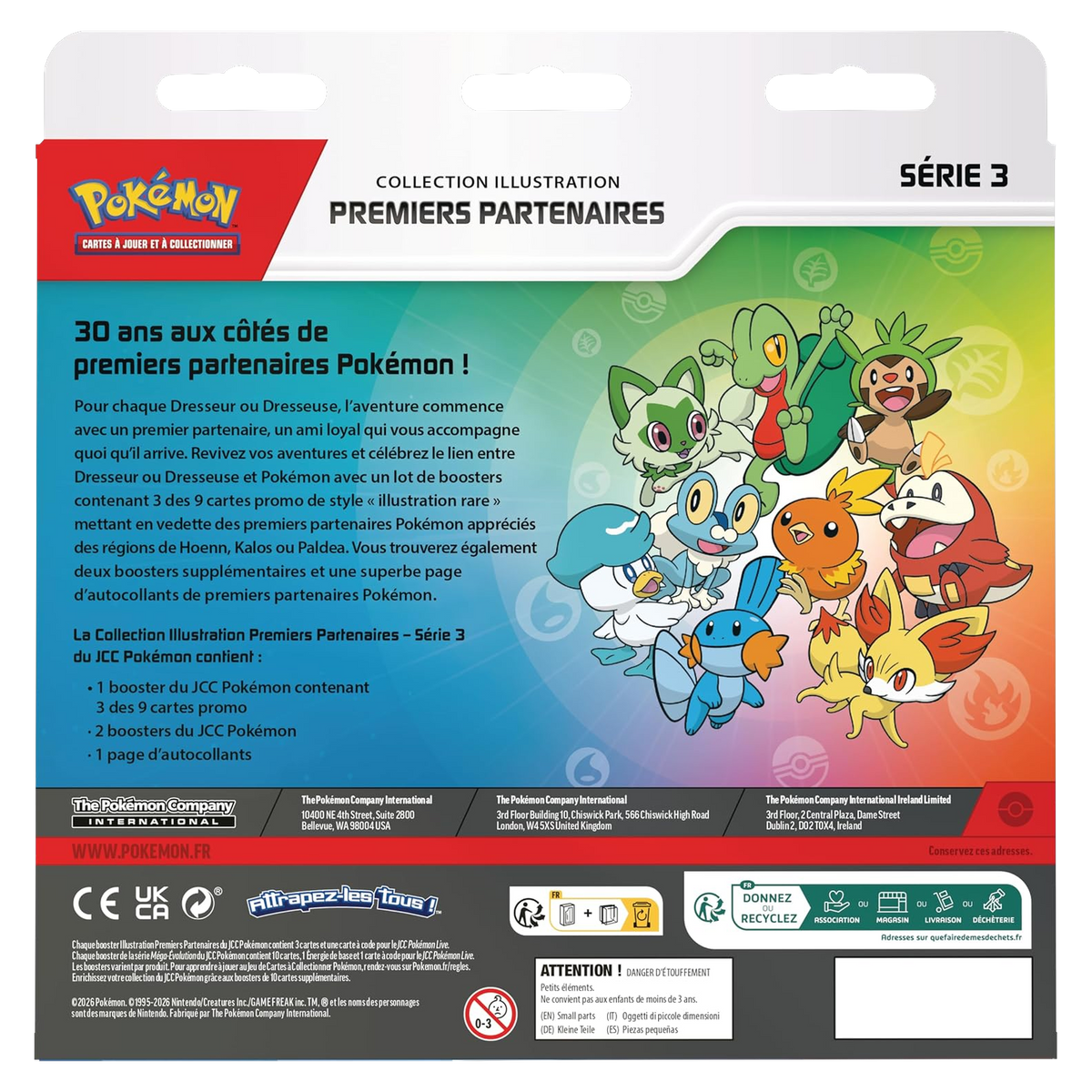 Dos de la Collection Illustration Premiers Partenaires Série 3, contenu détaillé
