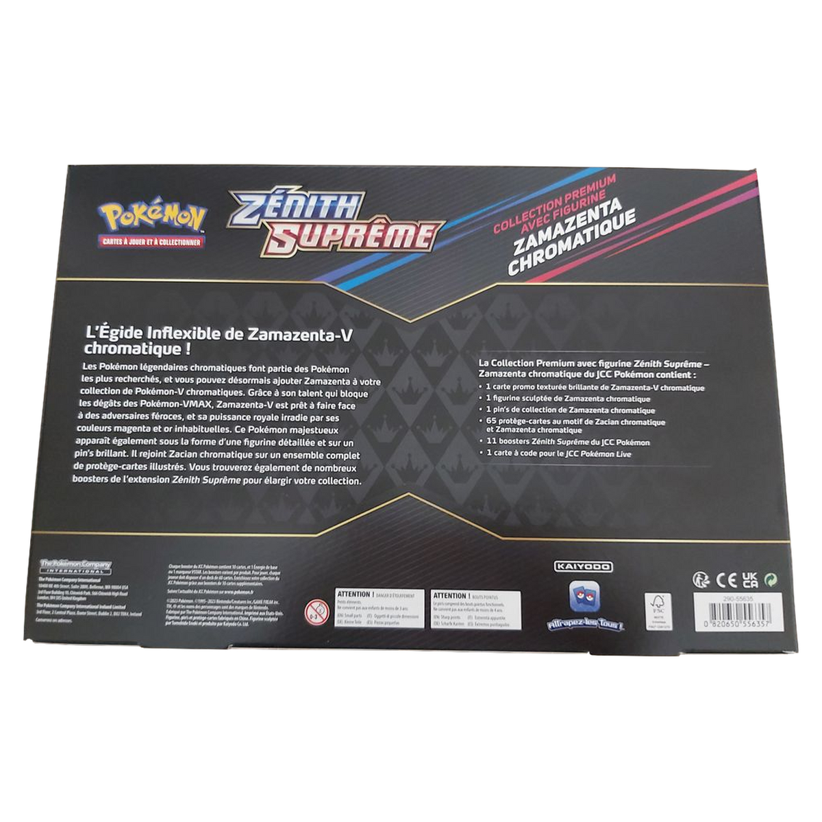 Dos du coffret Collection Premium avec figurine Zamazenta chromatique, contenu détaillé