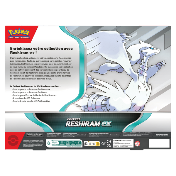 Dos du Coffret Reshiram EX Pokémon, contenu détaillé