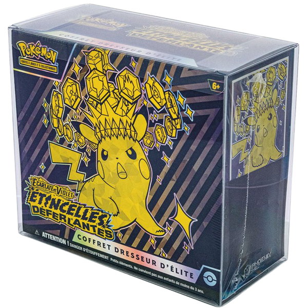Crystal Box Phoenix Shield posée sur un Coffret Dresseur d'Élite Pokémon Étincelles Déferlantes