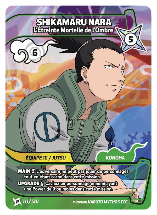 111/130 - Shikamaru Nara - L’Étreinte Mortelle de l’Ombre — Carte Naruto Mythos Konoha Shidō - 1er Chapitre Ed.1 111/130