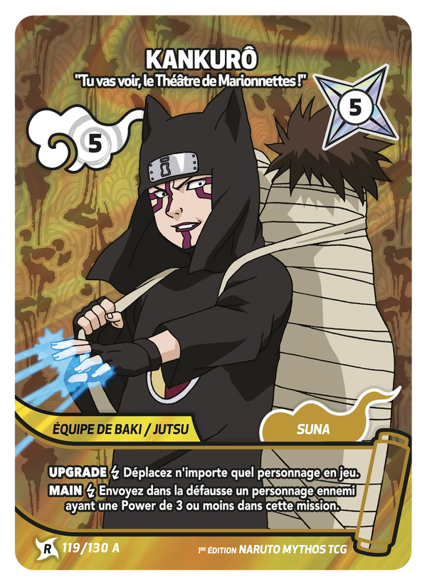119/130 A - Kankurô - Tu vas voir, le Théâtre de Marionnettes ! — Carte Naruto Mythos Konoha Shidō - 1er Chapitre Ed.1 119/130