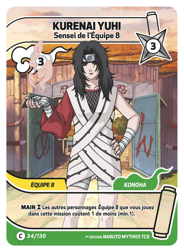 034/130 - Kurenai Yuhi - Sensei de l'Équipe 8 — Carte Naruto Mythos Konoha Shidō - 1er Chapitre Ed.1 034/130