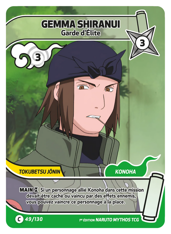 049/130 - Gemma Shiranui - Garde d'Élite — Carte Naruto Mythos Konoha Shidō - 1er Chapitre Ed.1 049/130
