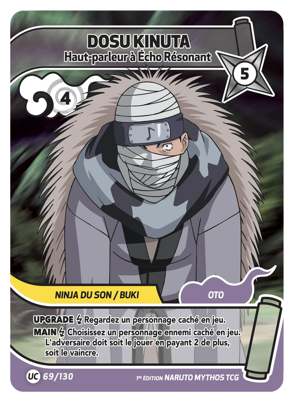 069/130 - Dosu Kinuta - Haut-parleur à Écho Résonant — Carte Naruto Mythos Konoha Shidō - 1er Chapitre Ed.1 069/130