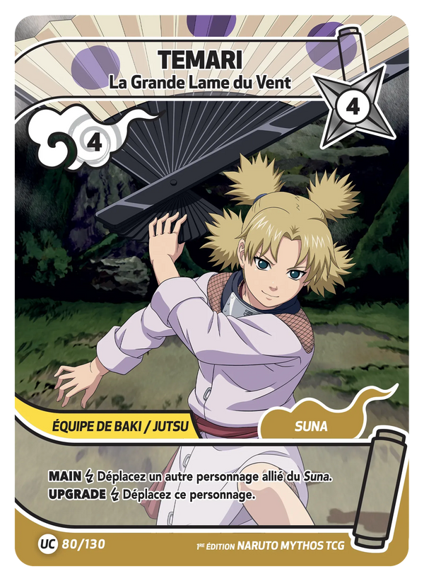 080/130 - Temari - La Grande Lame du Vent — Carte Naruto Mythos Konoha Shidō - 1er Chapitre Ed.1 080/130
