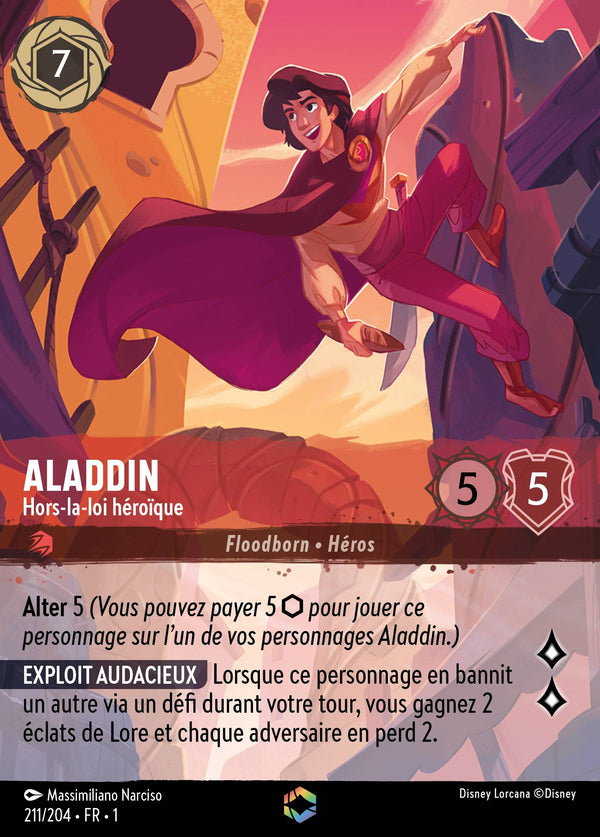211/204 - Aladdin - Hors-la-loi héroïque — Carte Disney Lorcana Premier Chapitre 211/204