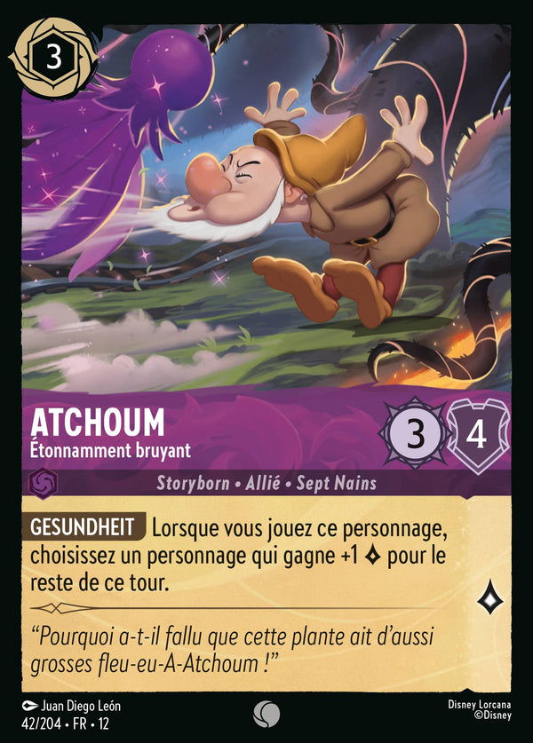 042/204 - Atchoum - Étonnamment bruyant — Carte Disney Lorcana Contrées Inconnues 42/204