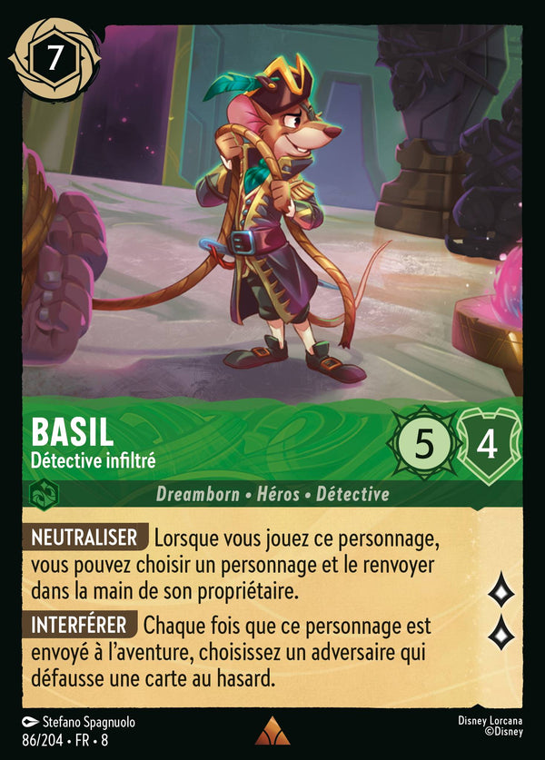 086/204 - Basil - Détective infiltré — Carte Disney Lorcana Le Règne de Jafar 86/204