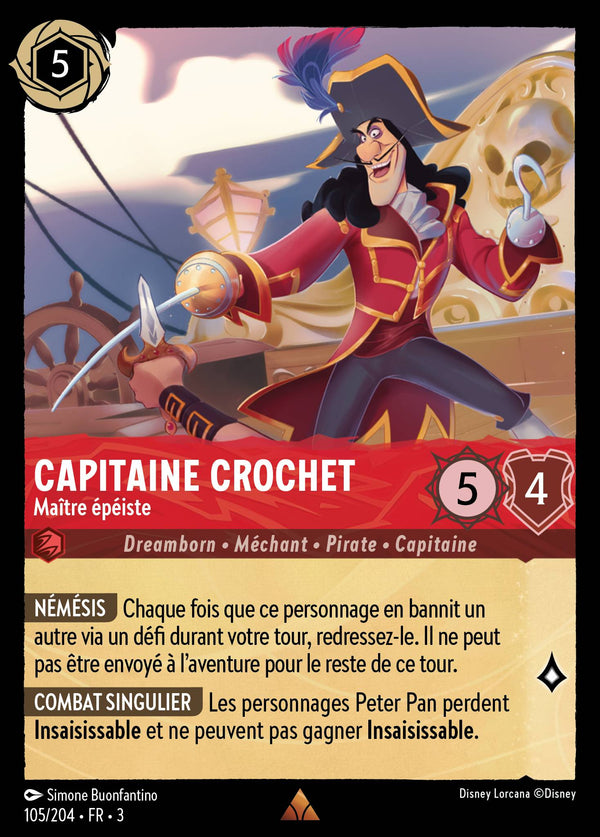 105/204 - Capitaine Crochet - Maître épéiste — Carte Disney Lorcana Les Terres d'Encres 105/204