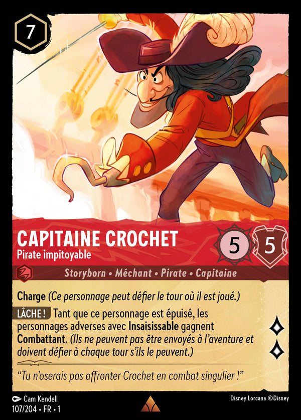 107/204 - Capitaine Crochet - Pirate impitoyable — Carte Disney Lorcana Premier Chapitre 107/204