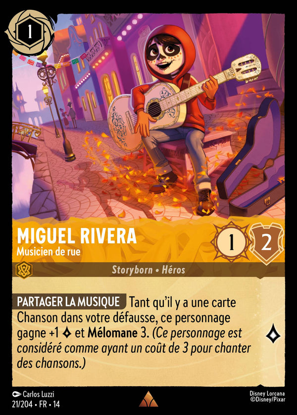 Miguel Rivera - Musicien de rue - Carte Disney Lorcana 21 Hyperia City