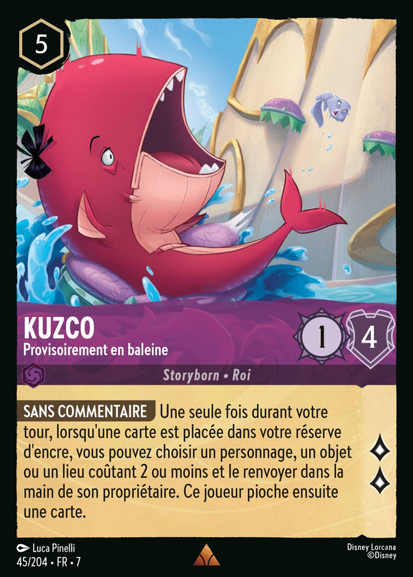 045/204 - Kuzco - Provisoirement en baleine — Carte Disney Lorcana L'île d'Archazia 45/204