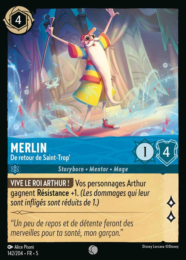 142/204 - Merlin - De retour de Saint-Trop' — Carte Disney Lorcana Ciel Scintillant 142/204