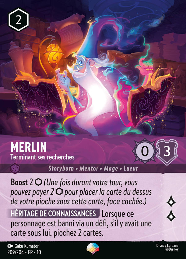 209/204 - Merlin - Terminant ses recherches — Carte Disney Lorcana Lueurs dans les Profondeurs 209/204