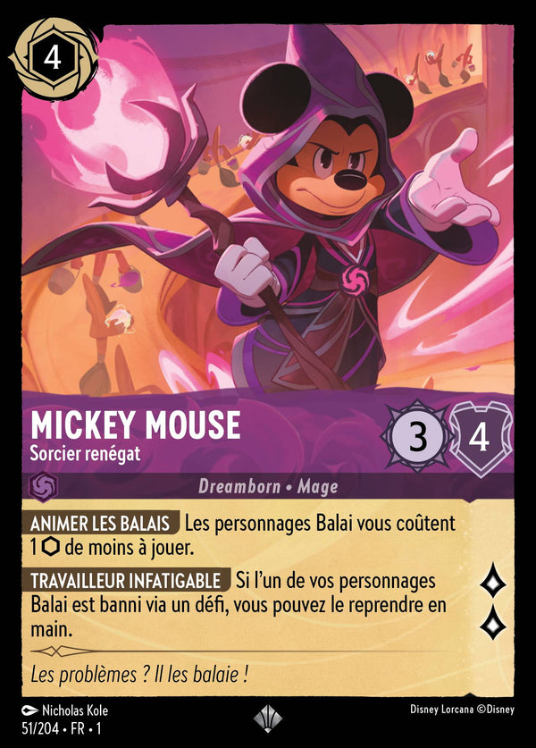 051/204 - Mickey Mouse - Sorcier renégat — Carte Disney Lorcana Premier Chapitre 51/204