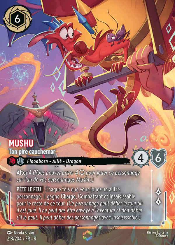218/204 - Mushu - Ton pire cauchemar — Carte Disney Lorcana Le Règne de Jafar 218/204