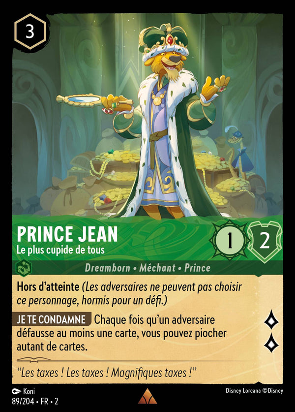 089/204 - Prince Jean - Le plus cupide de tous — Carte Disney Lorcana L'Ascension des Floodborn 89/204
