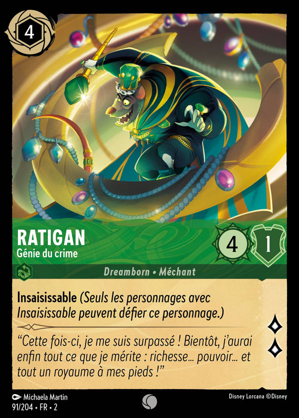 091/204 - Ratigan - Génie du crime — Carte Disney Lorcana L'Ascension des Floodborn 91/204