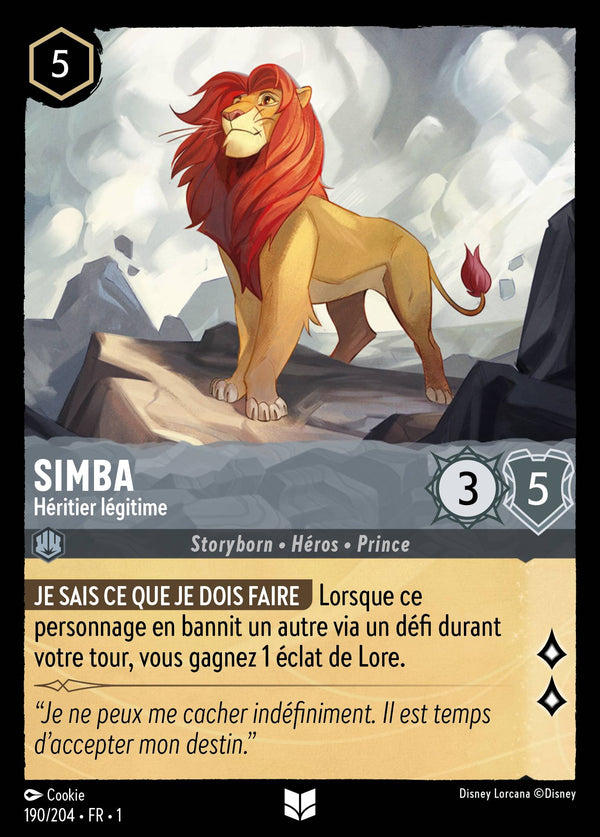 Simba - Héritier légitime — Carte Disney Lorcana 190 Premier Chapitre