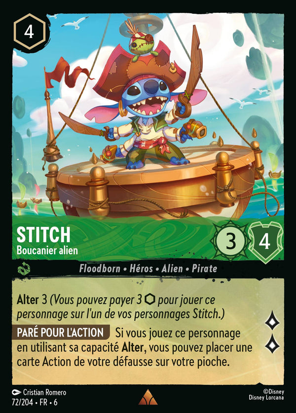 072/204 - Stitch - Boucanier alien — Carte Disney Lorcana La Mer Azurite 72/204