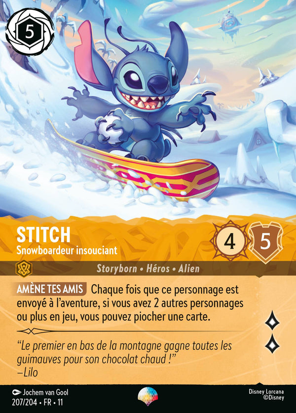 207/204 - Stitch - Snowboardeur insouciant — Carte Disney Lorcana Givresort 207/204