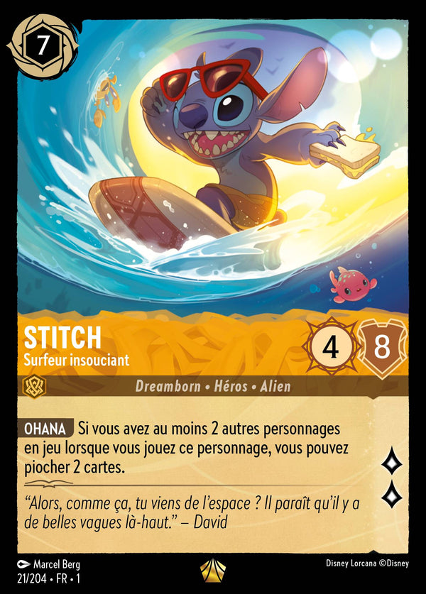 021/204 - Stitch - Surfeur insouciant — Carte Disney Lorcana Premier Chapitre 21/204