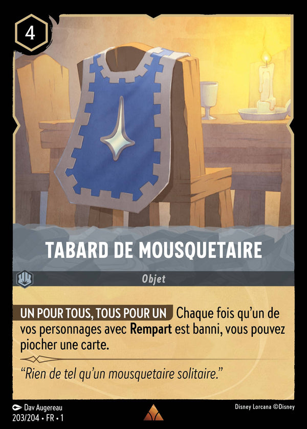 203/204 - Tabard de mousquetaire — Carte Disney Lorcana Premier Chapitre 203/204