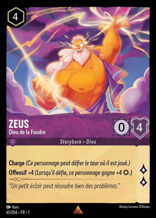 061/204 - Zeus - Dieu de la Foudre — Carte Disney Lorcana Premier Chapitre 61/204
