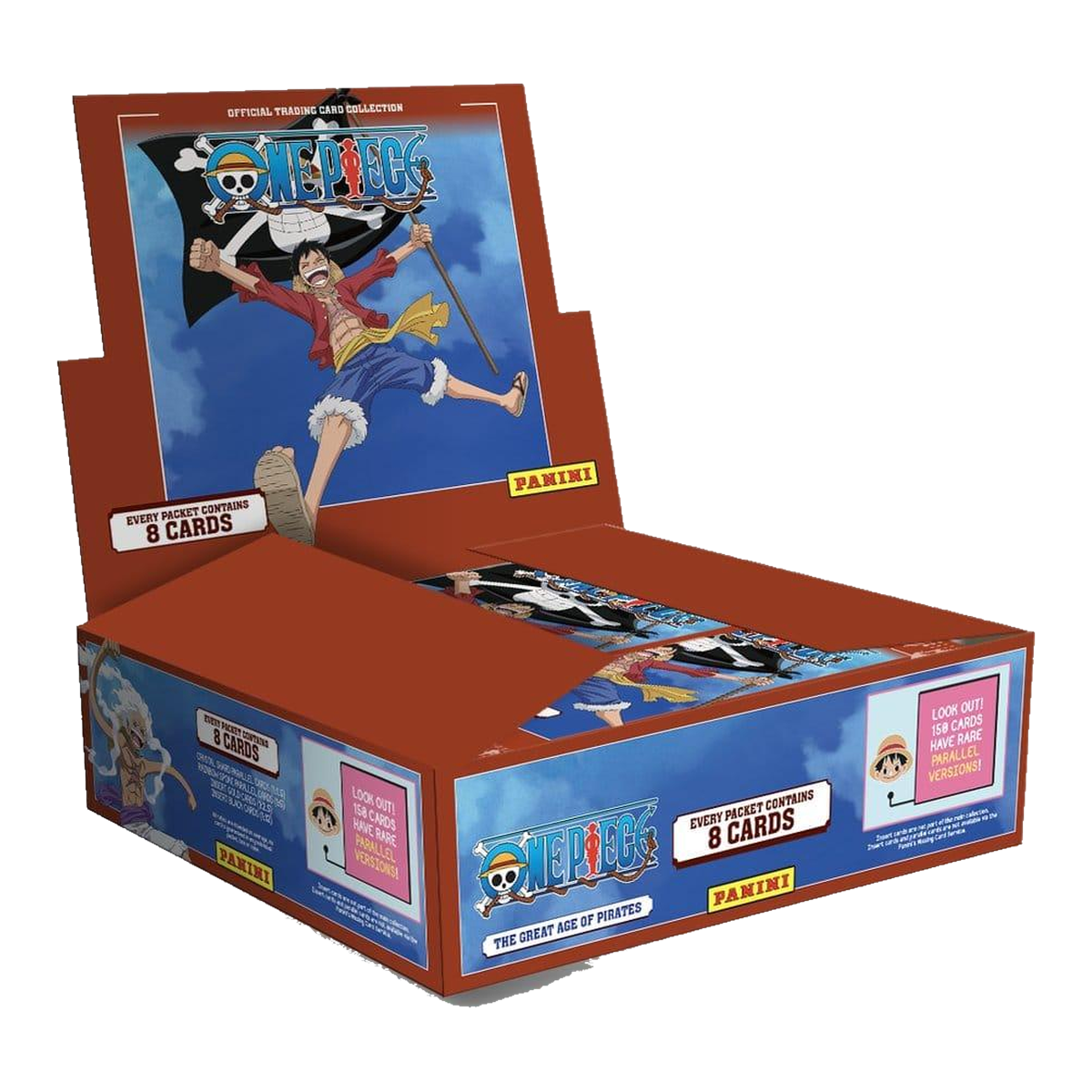 Boîte de 18 boosters Panini One Piece The Great Age of Pirates, 8 cartes par booster