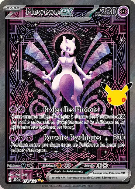 151/128 - Mewtwo EX — Carte Pokémon 30e Anniversaire 151/128