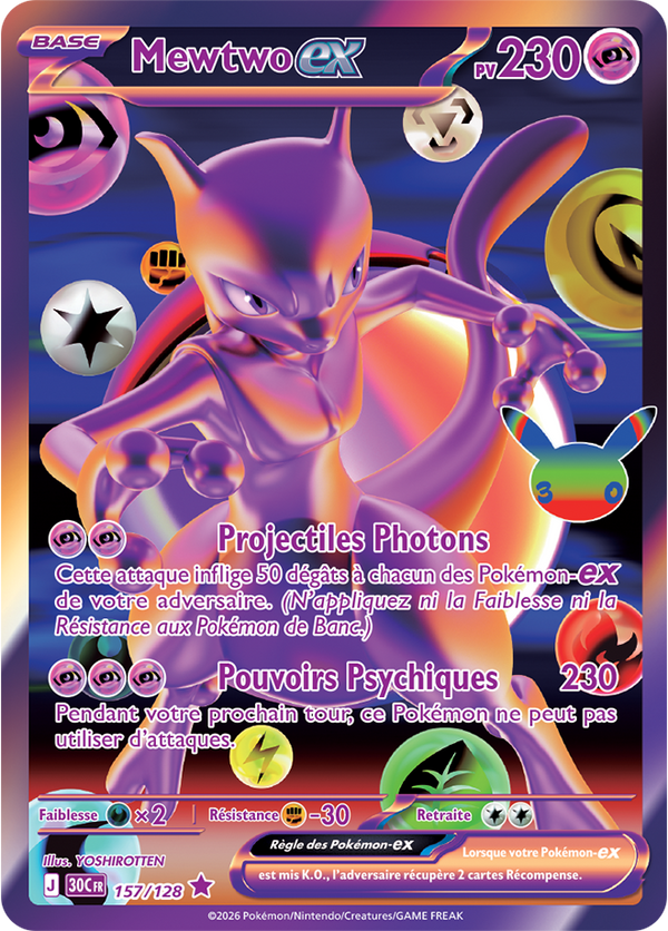 157/128 - Mewtwo EX - Carte Pokémon 30e Anniversaire 157/128